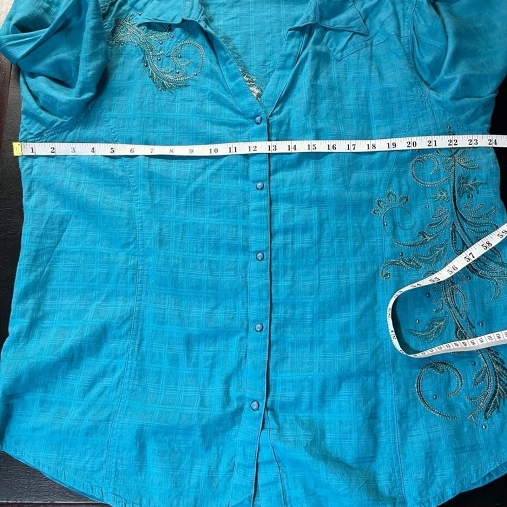 Wrangler Turquoise Embroidered Button Down Shirt XXL - Picture 7 of 16